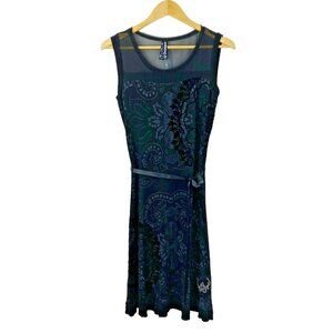Desigual Dress Womens Size Small Black Mandala Print Belted Sleeveless